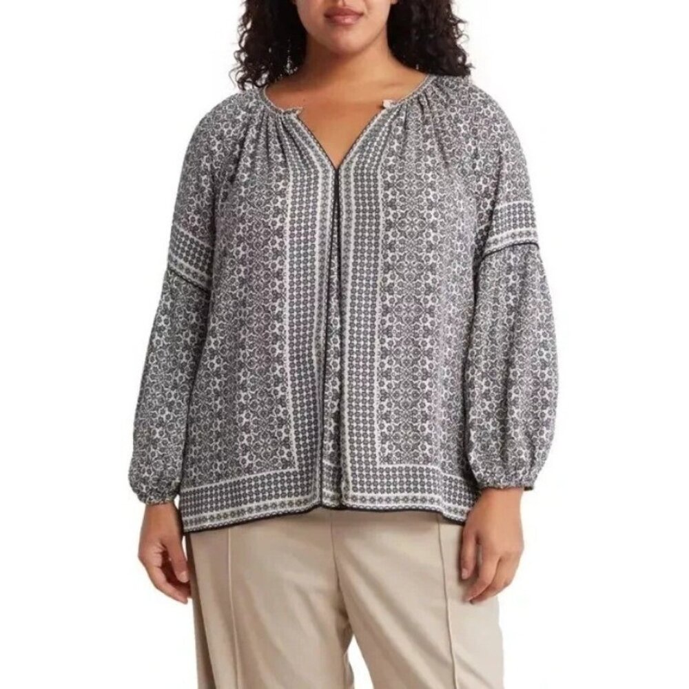 Max Studio Womens Plus 2X Blouse‎ Peasant Style Long Sleeve Top Shirt